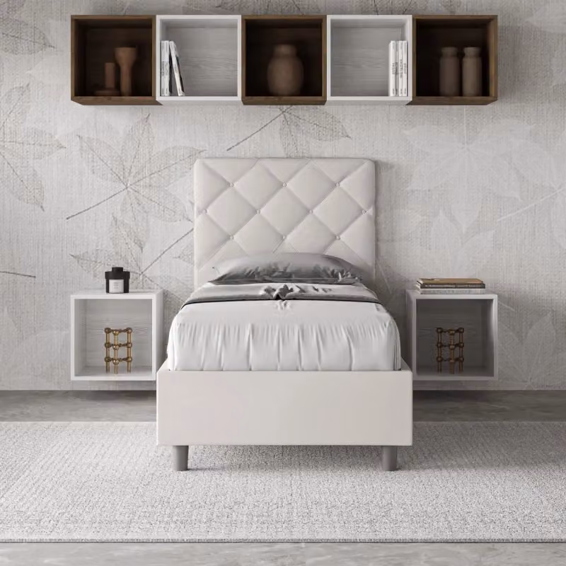 Letto singolo imbottito con contenitore Priya Ityhome in similpelle bianco L/P/H: 80 x 190 x 122 cm – 2