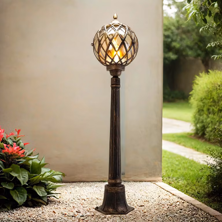 Lampada da terra per esterni IP43 rame E27 115 cm vetro alluminio rustico sentiero luce cortile terrazzo
