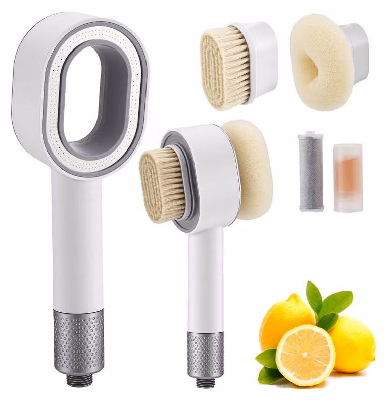 Testina doccia 3-in-1 con filtro e 2 spazzole magnetiche, colore bianco