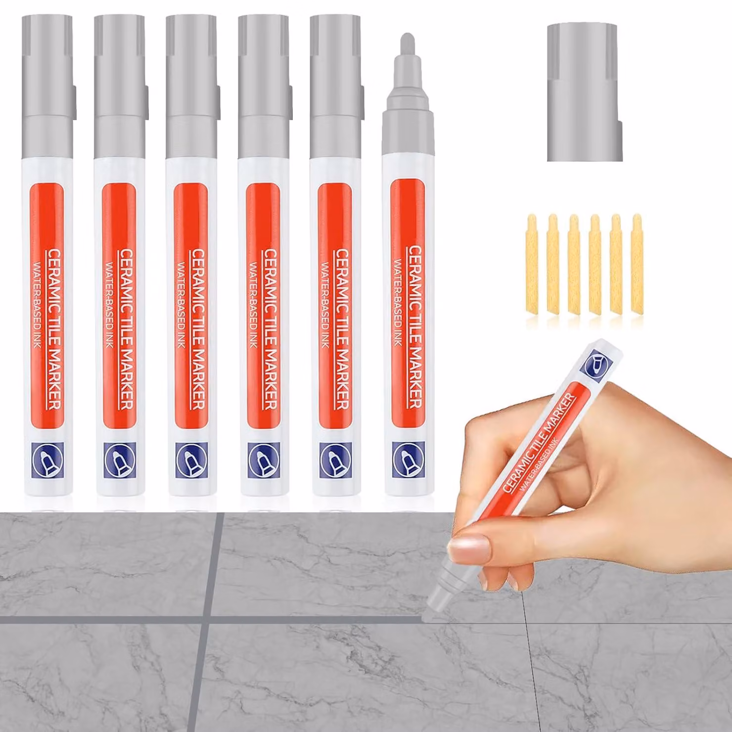 Kit di riparazione per fughe, composto da 6 pezzi, colore grigio chiaro, per piastrelle in cucina e in bagno