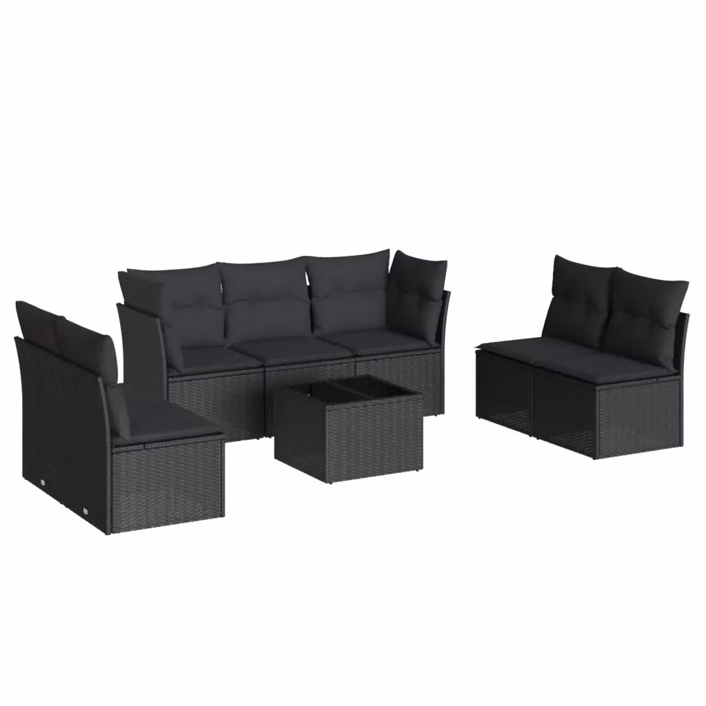 Set di divani da giardino vidaXL a forma di L in polyrattan nero con 8 pezzi e cuscini inclusi – 2