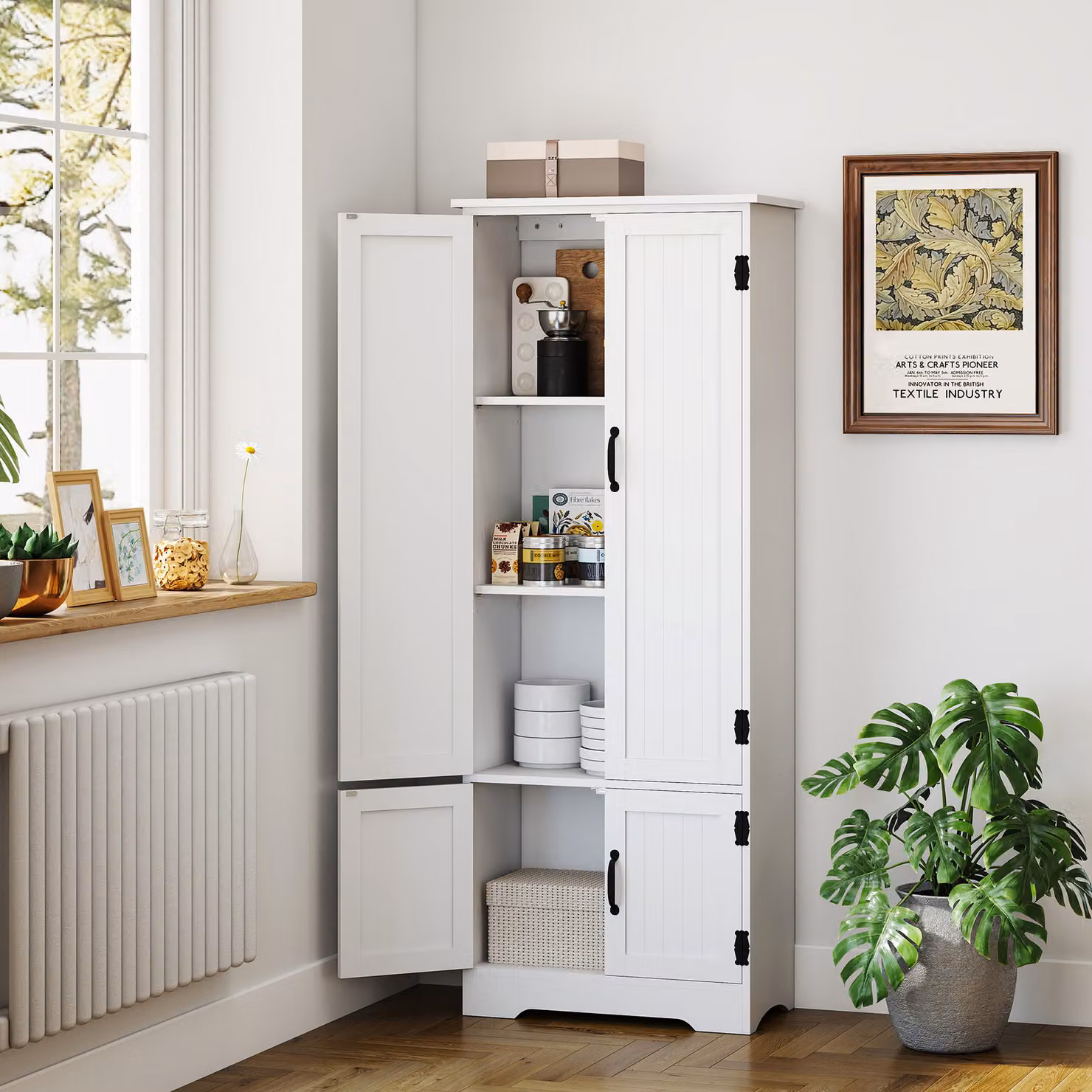Buffet da cucina contemporaneo HOMCOM con 2 armadi e 3 ripiani in MDF bianco – 2