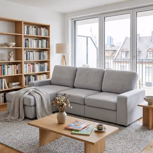 Divano angolare MIVRAY in tessuto grigio con ottomana reversibile e molle insacchettate L 245.5 x P 150.5 cm