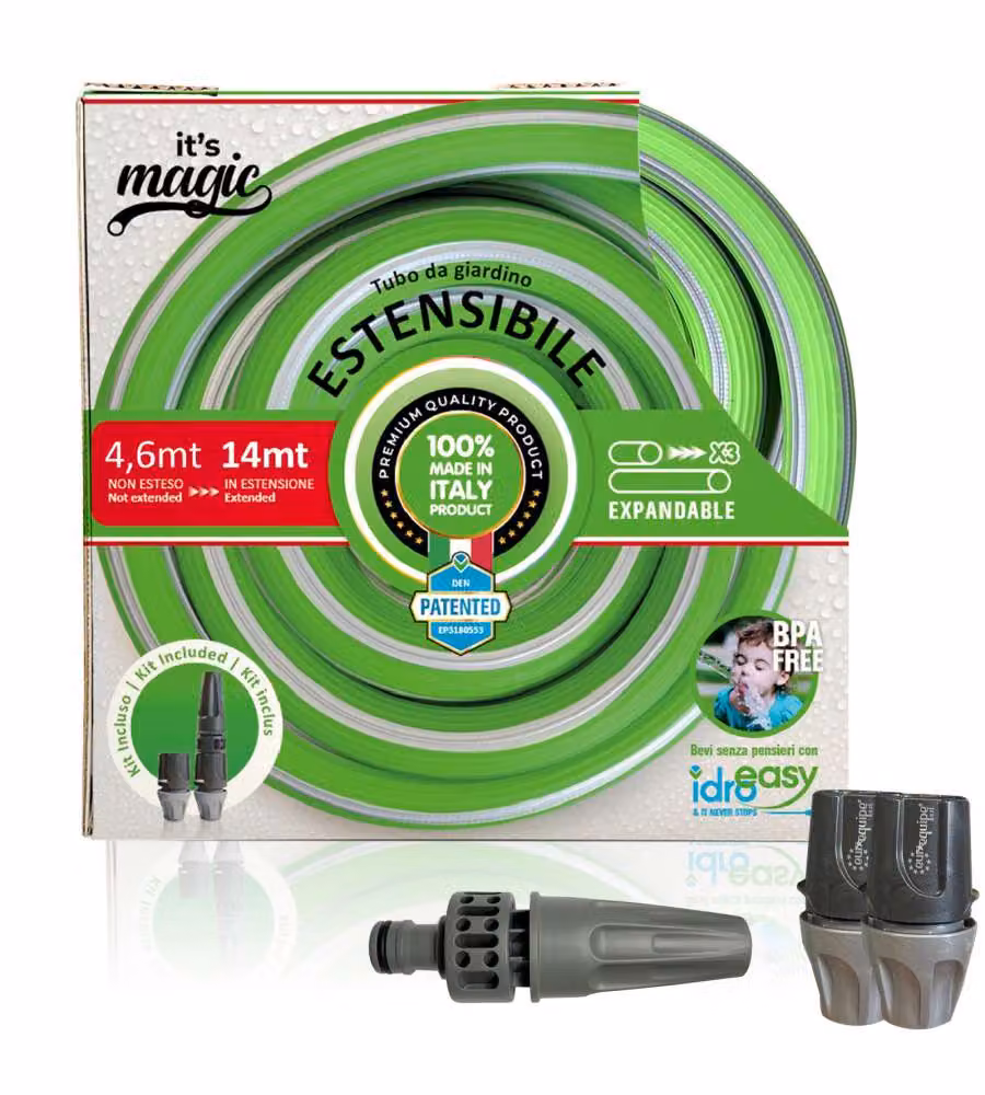 Tubo Estensibile Verde 14m - Kit Idroeasy - Leggero e Resistente - Irrigazione Giardino