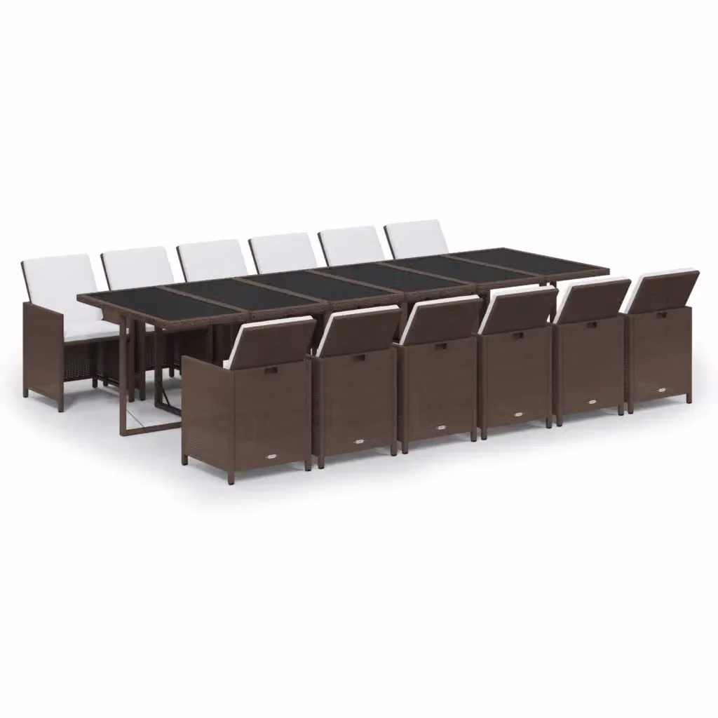 Set da pranzo per giardino vidaXL in polyrattan marrone con tavolo in vetro e 13 pezzi – 2