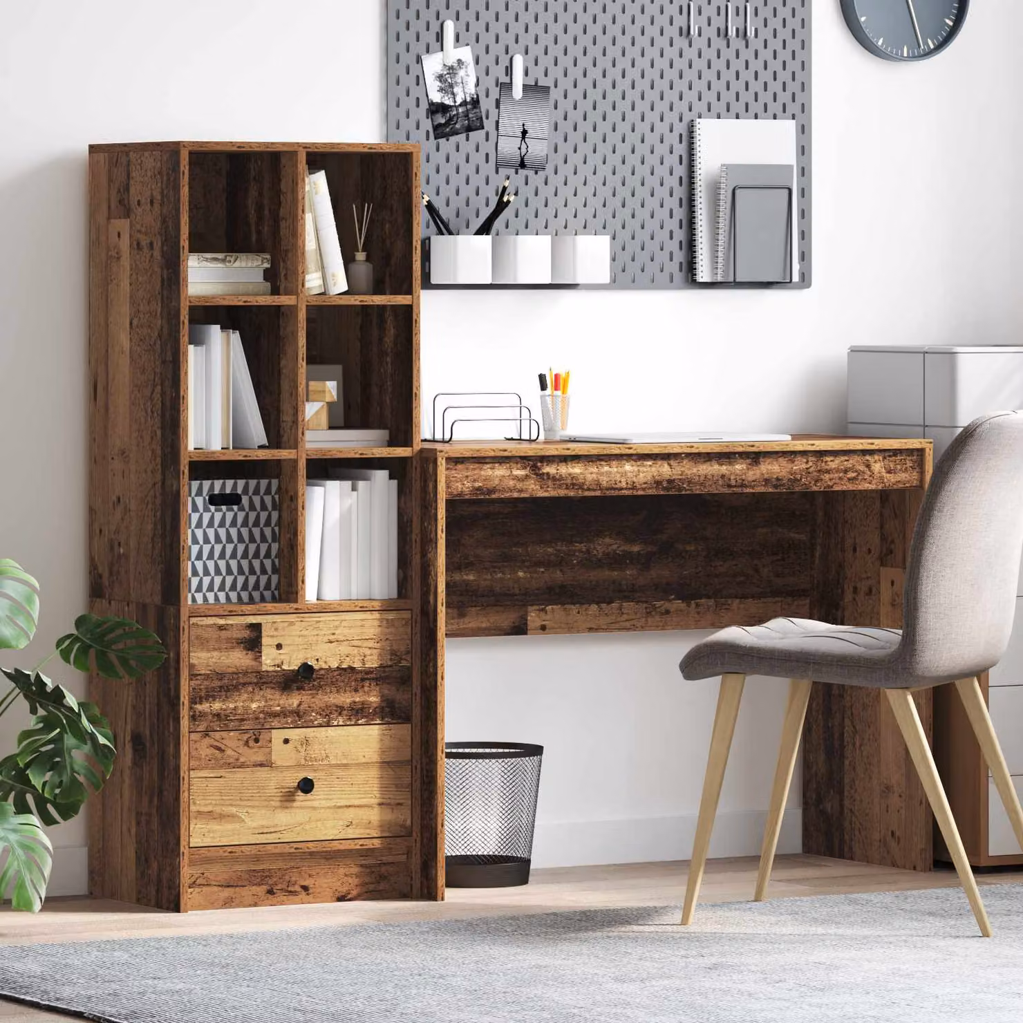 Set di 2 Scrivanie con Scaffale vidaXL in Legno e MDF, Colore Marrone, L: 145,5 cm, P: 40 cm, H: 127 cm