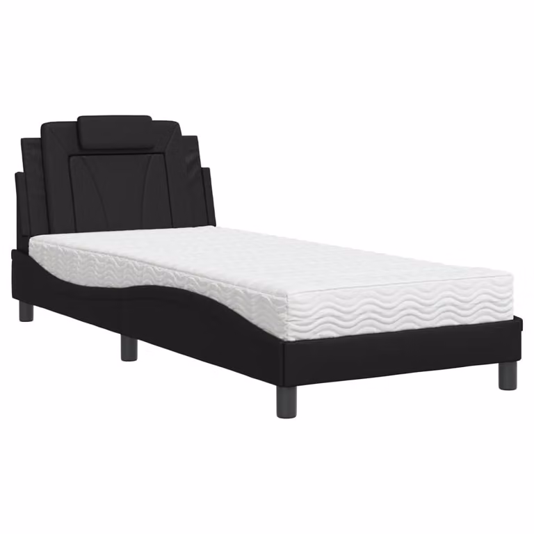 Letto Viana con Materasso Nero 80x200 cm in Pelle finta