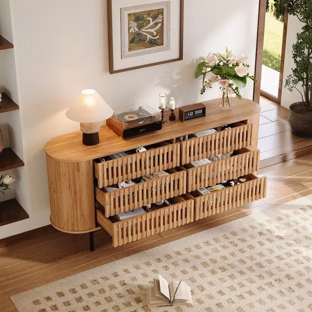 Cassettiera Minimal con 6 cassetti in MDF rovere e gambe in metallo per soggiorno o ingresso L: 160 cm, P: 40 cm, H: 70 cm – 1
