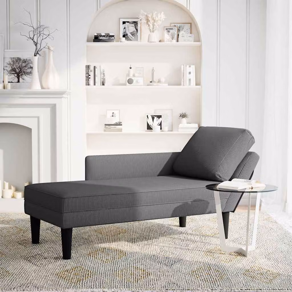 vidaXL Sdraio con Cuscino Destro in Velluto a Coste Grigio Scuro