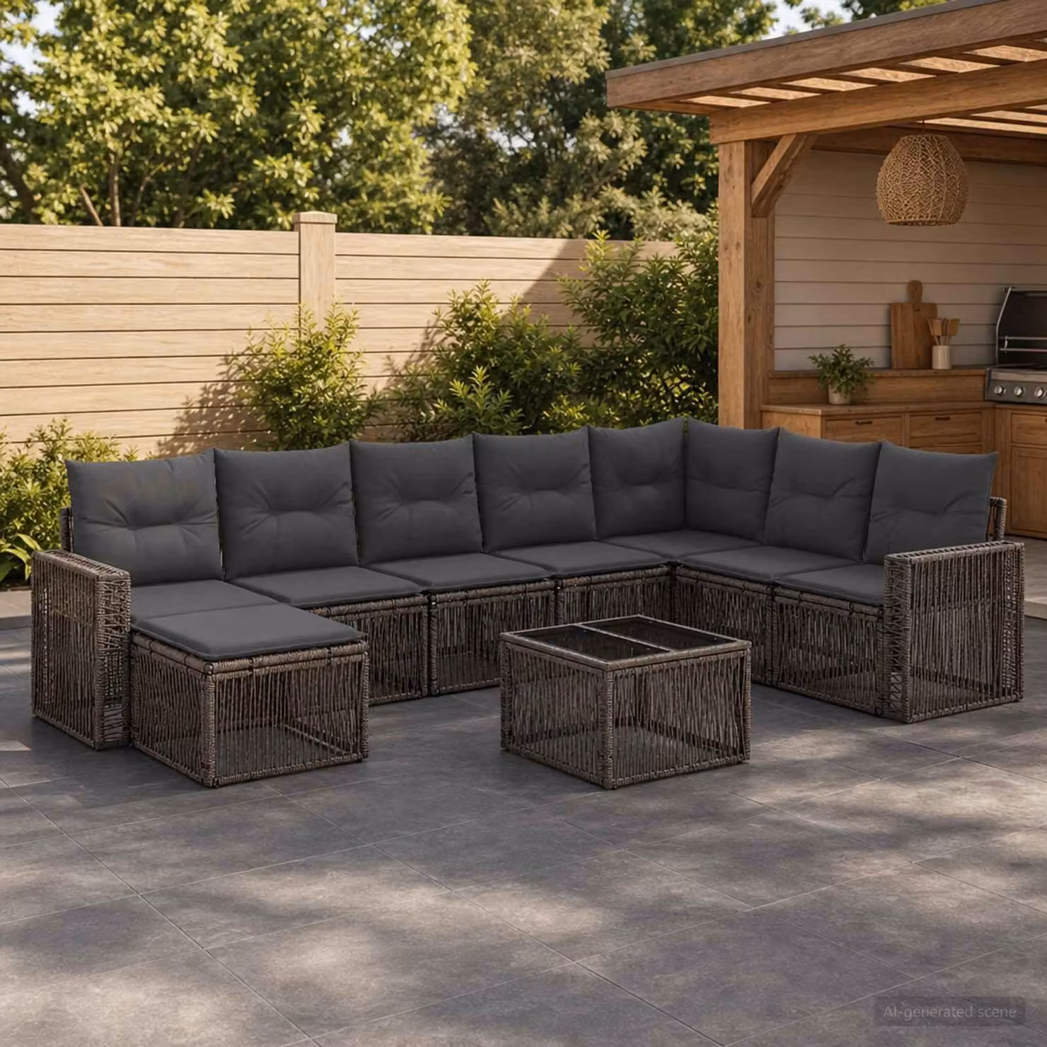 Maison Exclusive - Set da giardino composto da 9 pezzi. Divano e poltrone in rattan sintetico, colore grigio e grigio scuro