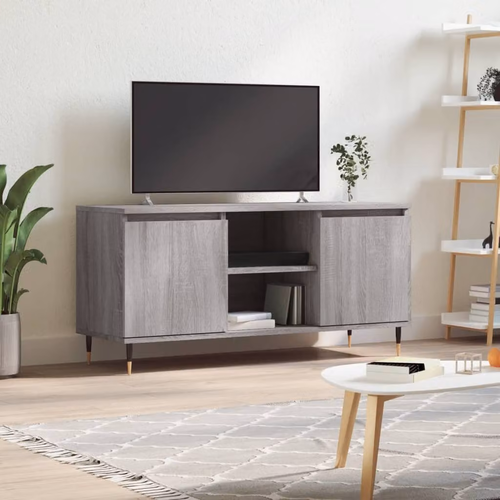 vidaXL Mobile Porta TV Moderno Grigio in Legno e Metallo L: 104 cm, P: 35 cm, H: 50 cm