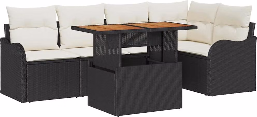 Set Divano da Giardino con archiviazione 6 pcs Nero Poly Rattan