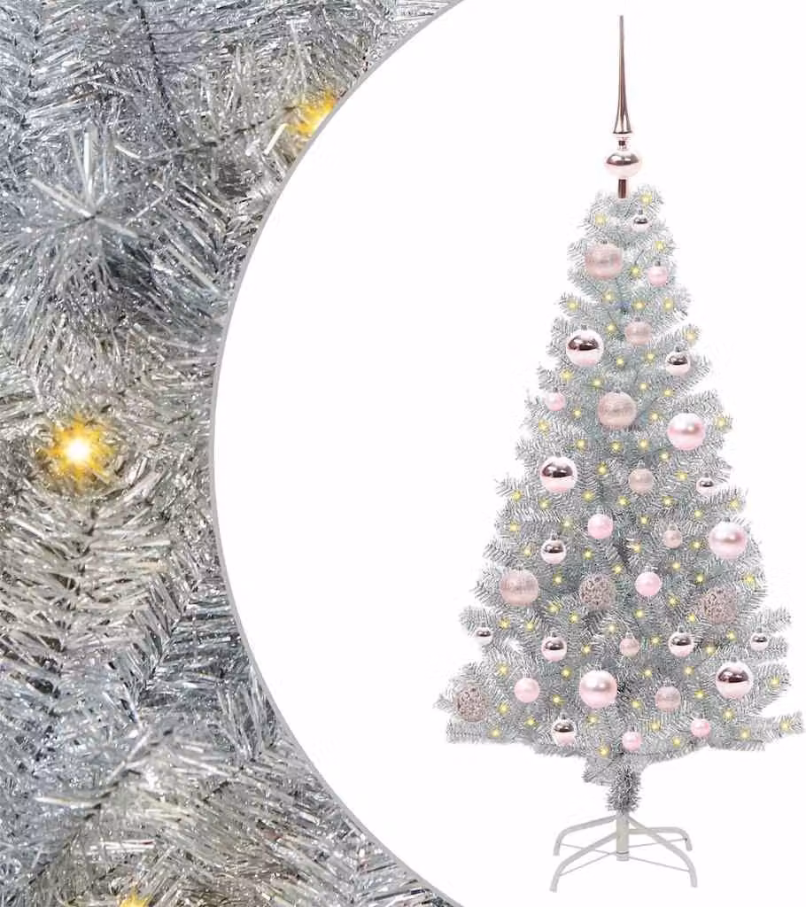 Albero di Natale con 150 LED con supporto Argento 120 cm PET