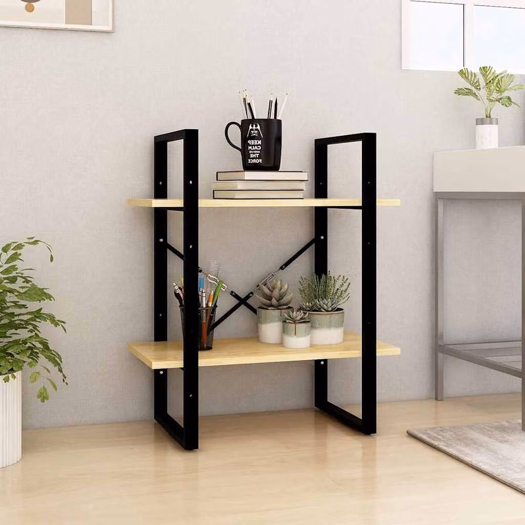 Libreria industriale vidaXL in legno di pino e metallo, 2 ripiani, L: 60 cm, P: 30 cm, H: 70 cm, marrone e nero