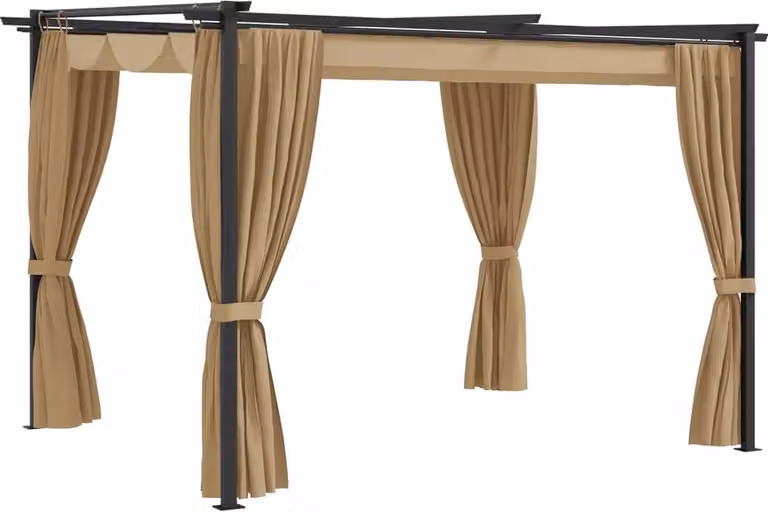 The Living Store gazebo con tende 3x3 m taupe acciaio