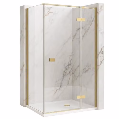 Rea - Cabina Doccia Atlas, Oro Spazzolato Destra 80X90, D'Angolo Senza Piatto Doccia, Vetro Di Sicurezza Temperato Trasparente 6mm, Inclinabile, 80 X 90 X 200 cm
