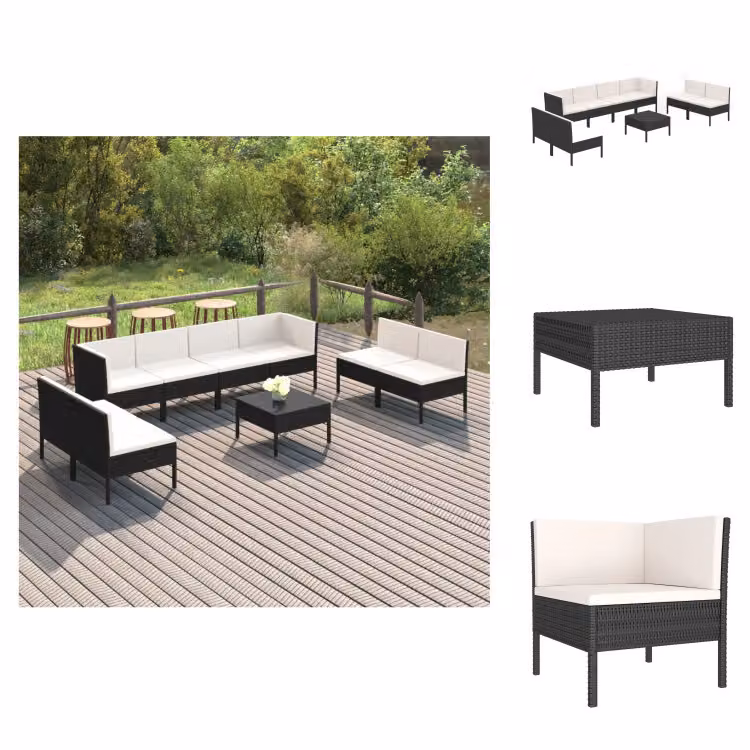 vidaXL Set 9 pezzi da giardino con cuscini in poly rattan nero - Set di mobili da giardino