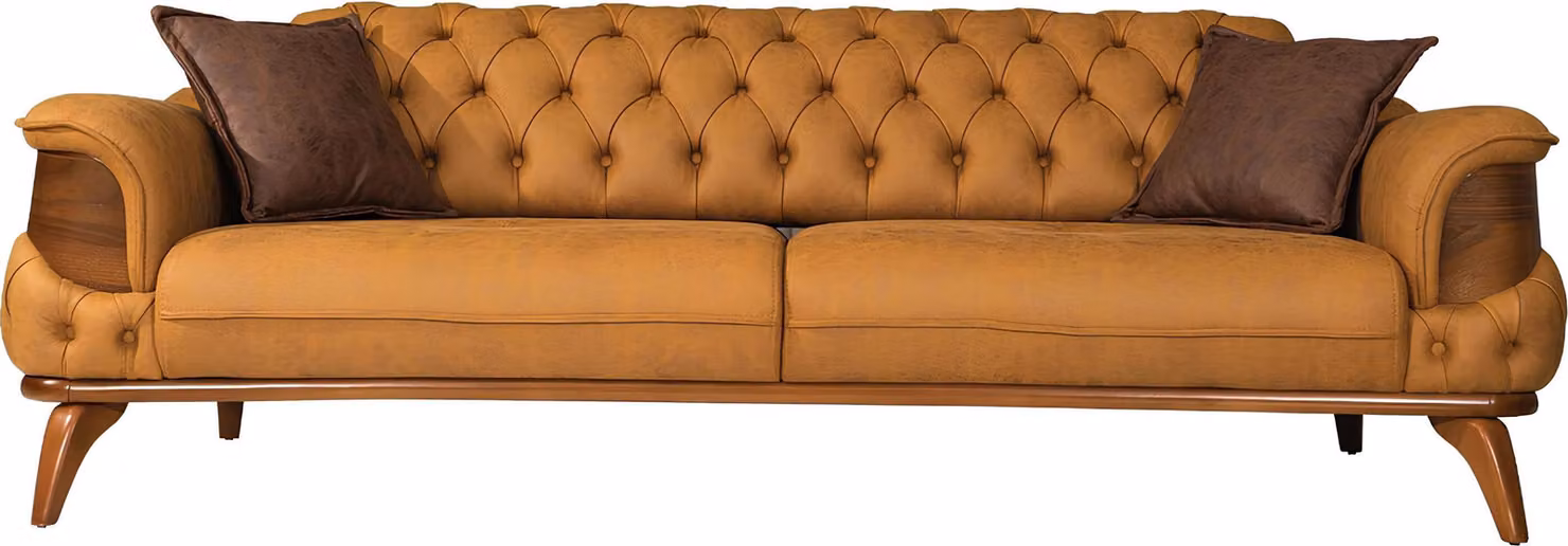Dreisitzer Sofa Modern Sitzer Chesterfield Leder Gelb Design Wohnzimmer