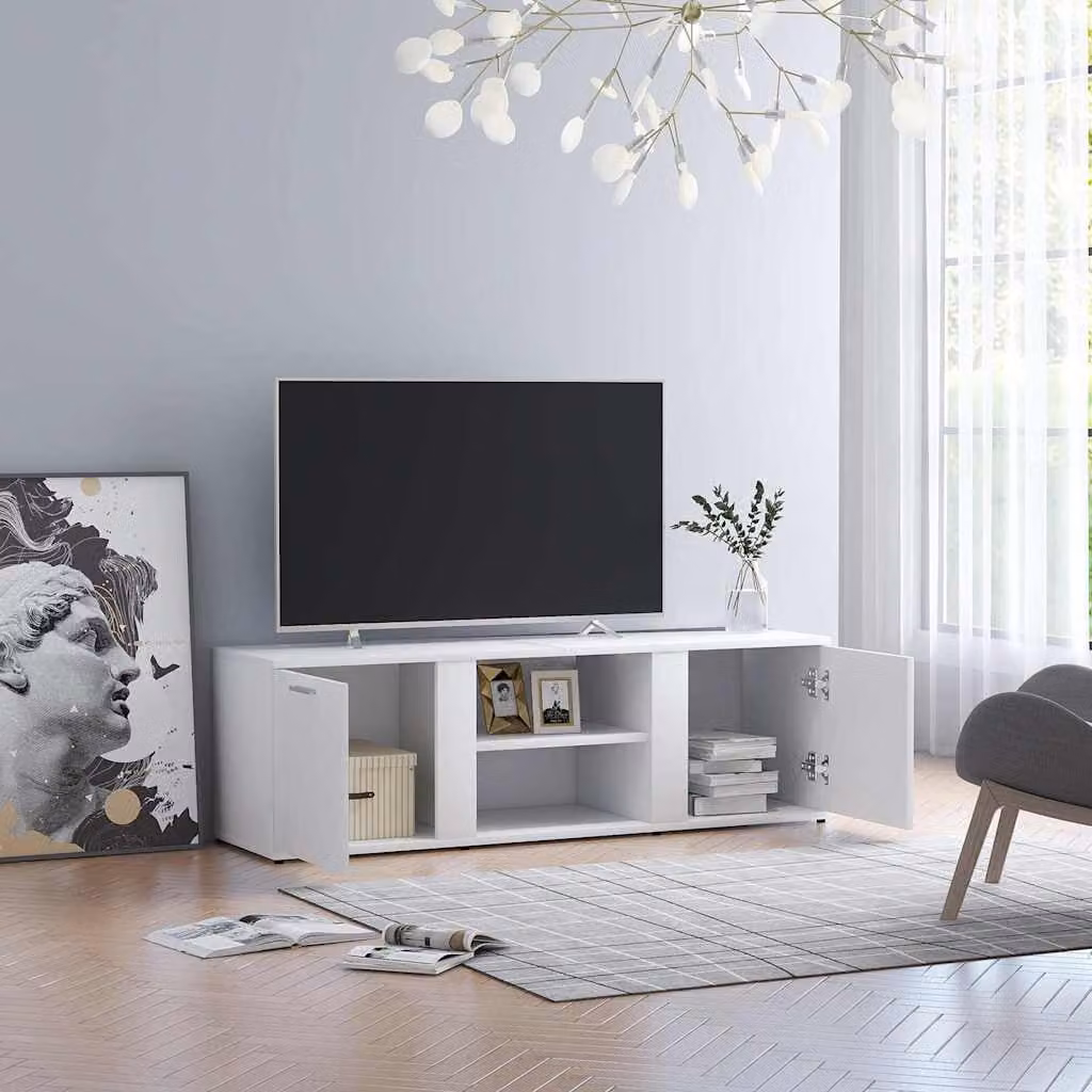 vidaXL Mobile Porta TV Bianco in Legno Multistrato L: 120 cm, P: 34 cm, H: 37 cm