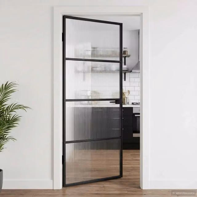 Porta moderna vidaXL in alluminio e vetro trasparente nero L 93 cm x H 201,5 cm x P 3,5 cm – 1