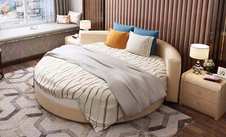 Beiges Polsterbett Designer Schlafzimmer Betten Robustes Holzgestell