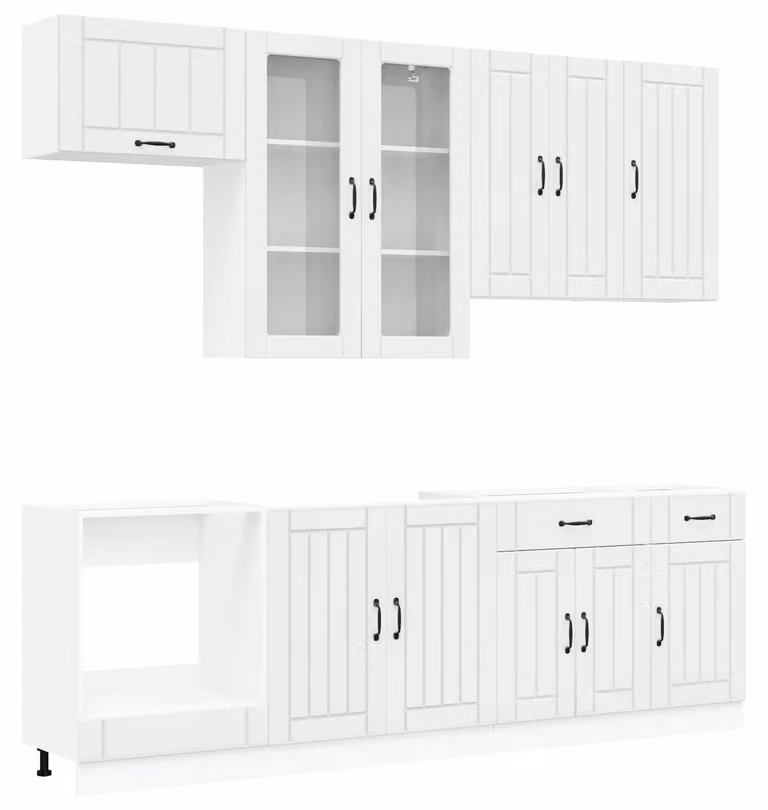Set cucina LUCCA, 8 pezzi, in legno impiallacciato bianco lucido