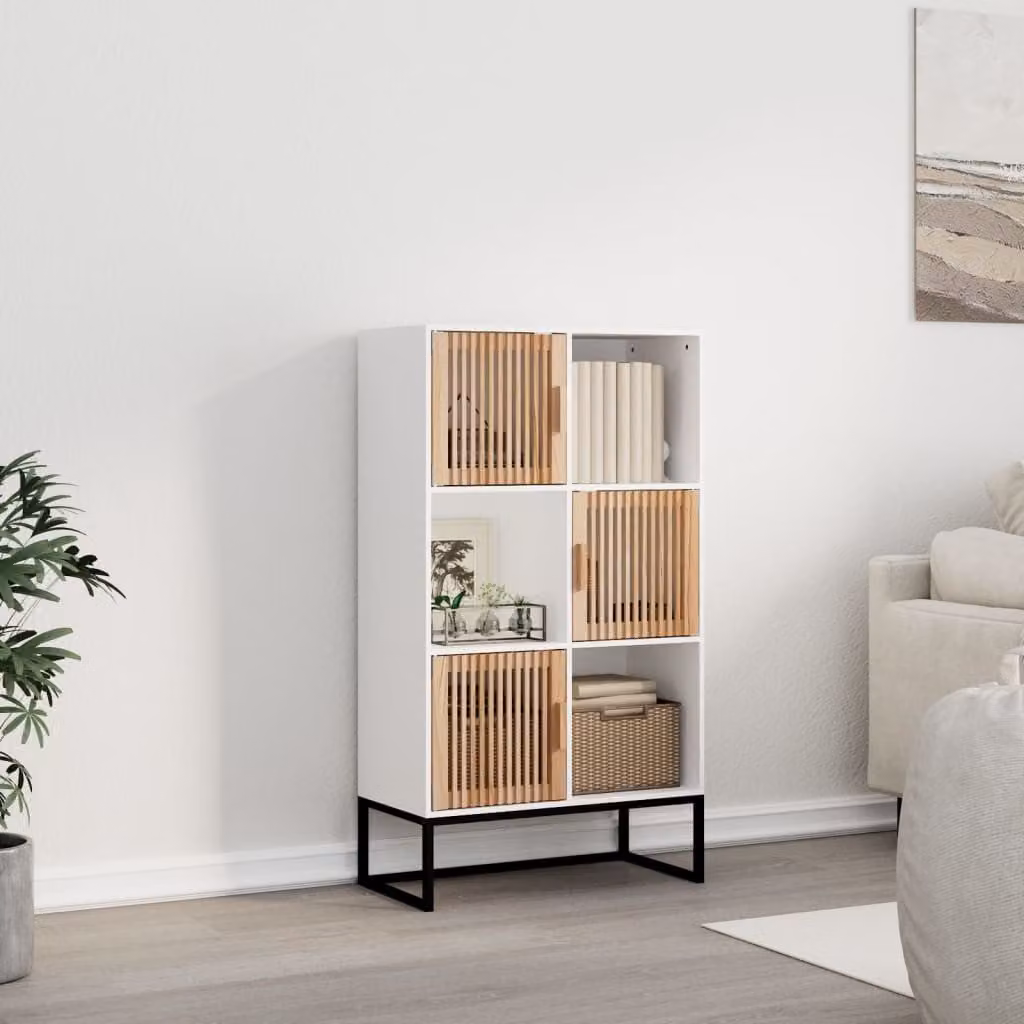 Credenza bianca vidaXL in stile scandinavo con ante a battente e ripiani aperti, L: 70 cm, P: 35 cm, H: 125 cm