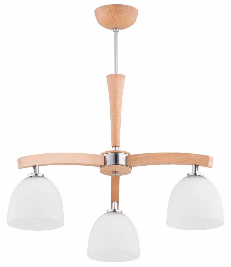 Lampada a sospensione AXIM in legno chiaro, bianco e cromato, 3xE27x15W, legno, dimensioni: 56x52x52 cm, IP20, Alfa