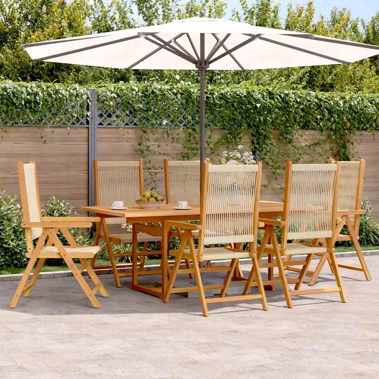 Set da pranzo da giardino vidaXL 7 pezzi in polyrattan e legno di acacia oliato beige