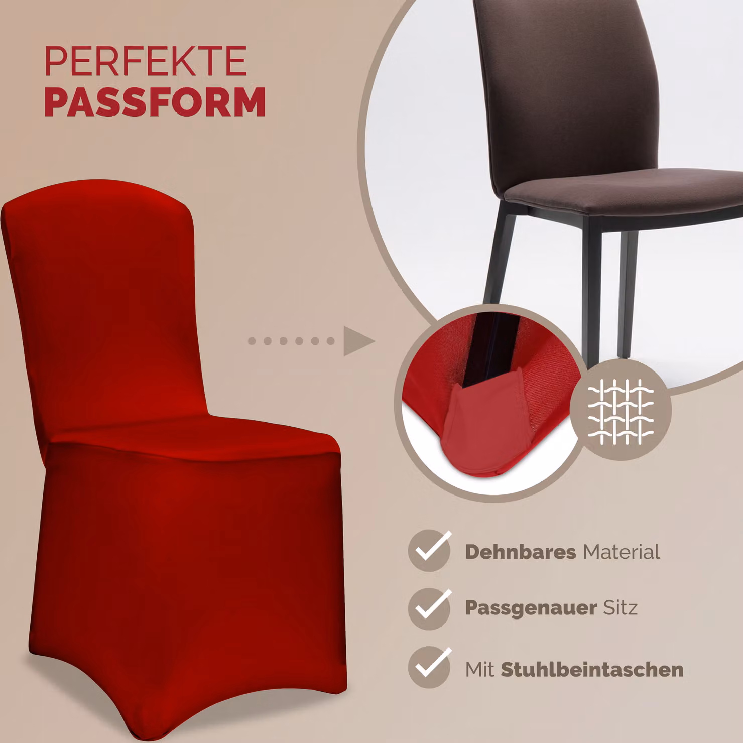 Set di 10 coprisedia Detex in tessuto elasticizzato rosso bordeaux per sedie da pranzo moderne – 3