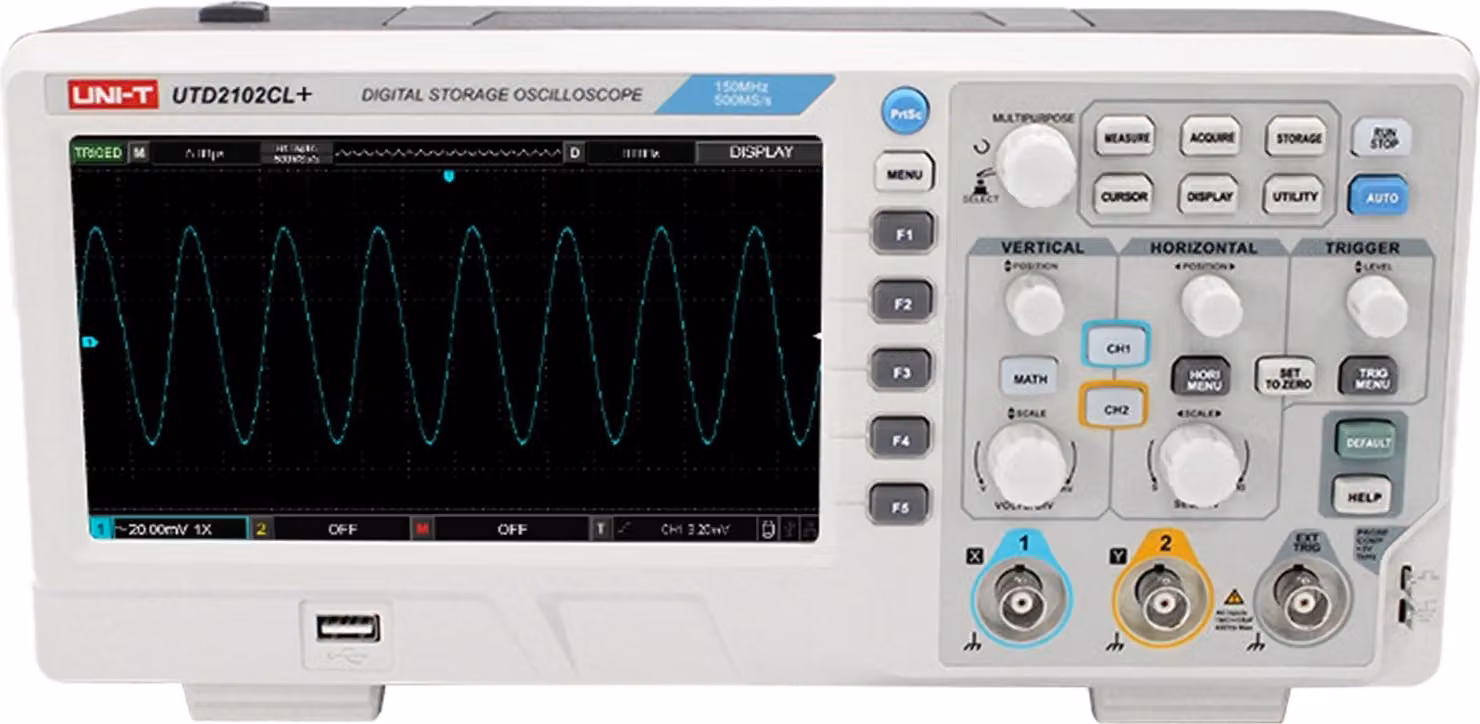 Oscilloscopio UNI-T, UTD2102CL+, 2 canali, 100 MHz