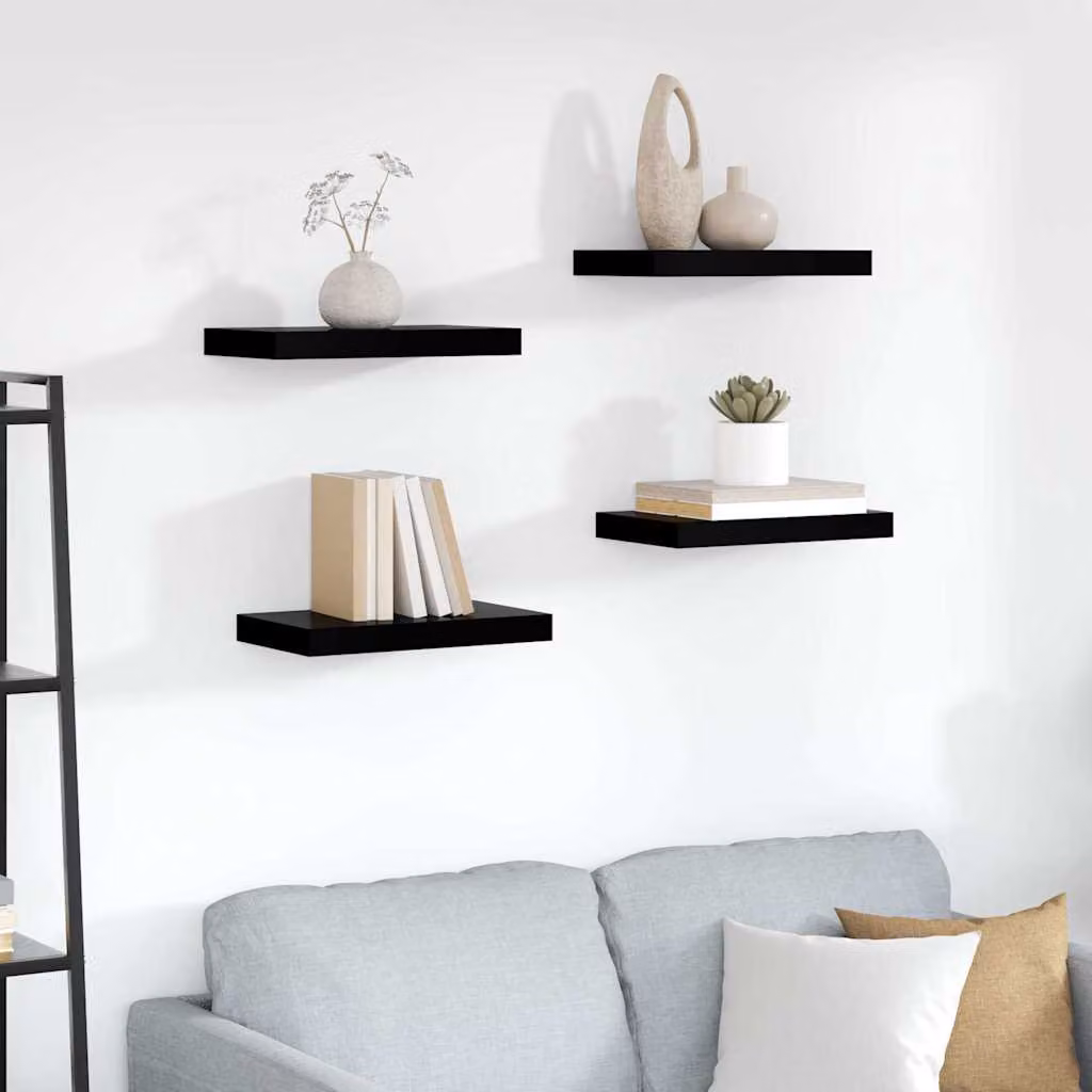 Set di 4 scaffali a parete vidaXL in MDF nero lucido L: 40 cm, P: 23,5 cm, H: 3,8 cm
