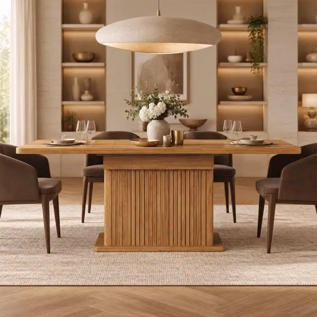 Tavolo da pranzo allungabile 120-160x80 cm con vano contenitore in MDF marrone