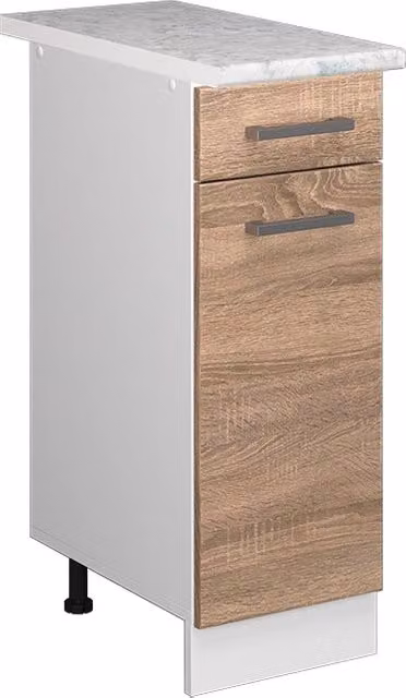 Mobiletto base per cucina Vicco R-Line Sonoma e Bianco con piano effetto marmo, L: 30 cm, P: 60 cm, H: 81,6 cm – 1