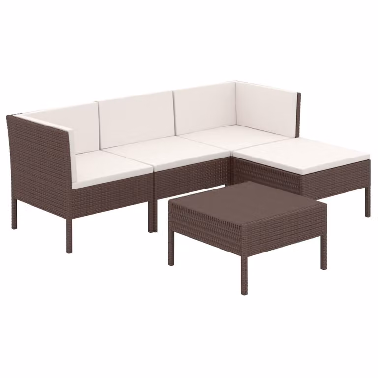 Set Divani da Giardino 5 pz con Cuscini in Polyrattan Marrone