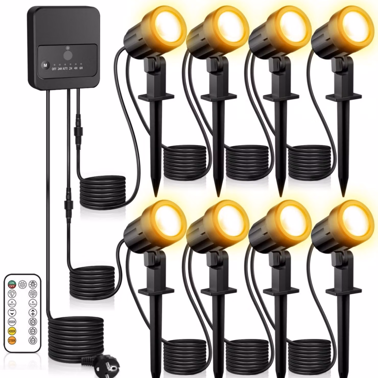 Faretto da giardino con picchetto, 8 funzioni, automatico, 8W LED, 230V, ABS