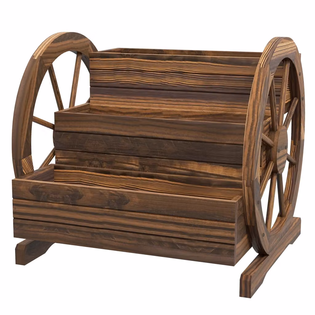 Fioriera da esterno a 3 livelli con ruote in legno di abete zephmum Grigio L: 62 cm, P: 61 cm, H: 57 cm – 2
