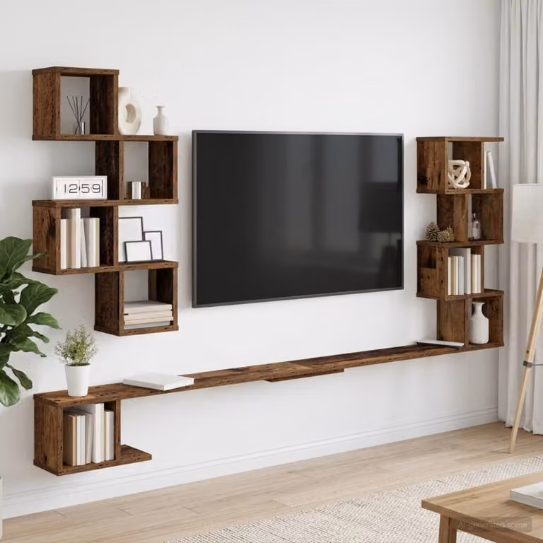 vidaXL Mensola per TV da muro moderna in legno color marrone L: 180 cm, P: 15 cm, H: 94 cm