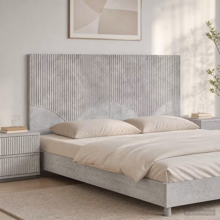 Testiera da muro vidaXL HOORN in legno ingegnerizzato grigio cemento con mensola integrata L 120 x H 50 x P 10,4 cm