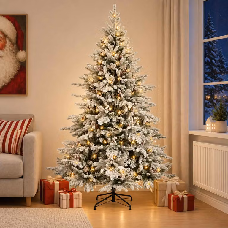 Albero di Natale artificiale pieghevole, altezza 150 cm, con 150 luci a LED
