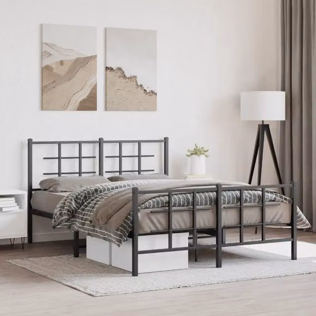 Giroletto con Testiera e Pediera-Struttura Letto Metallo Nero 135x190 cm 136969