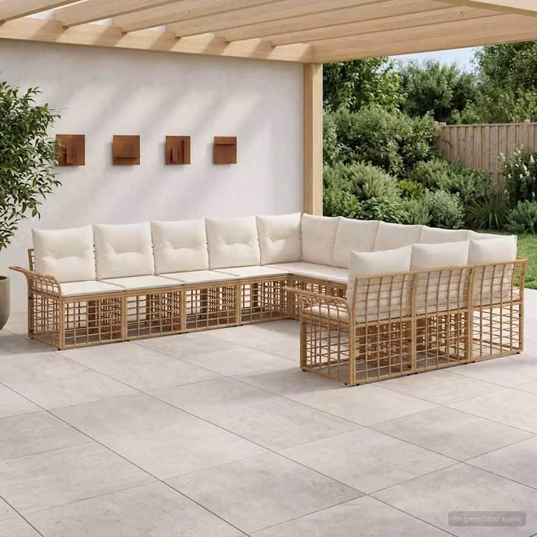 Maison Exclusive - Set da esterno per divano, composto da 11 pezzi. Tessuto in poliestere, naturale e color crema