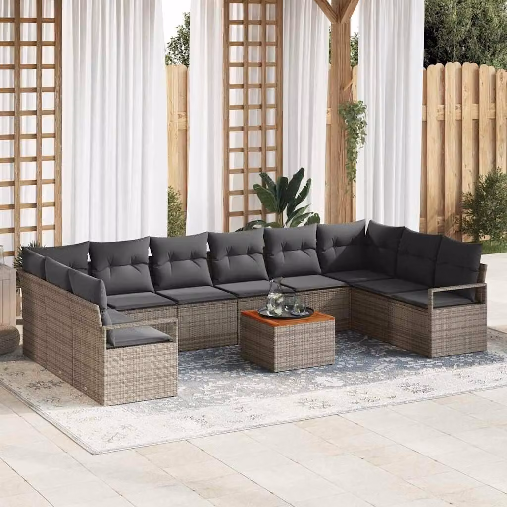 Maison Exclusive - Set Divano da Giardino 11 pcs Grigio polyrattan