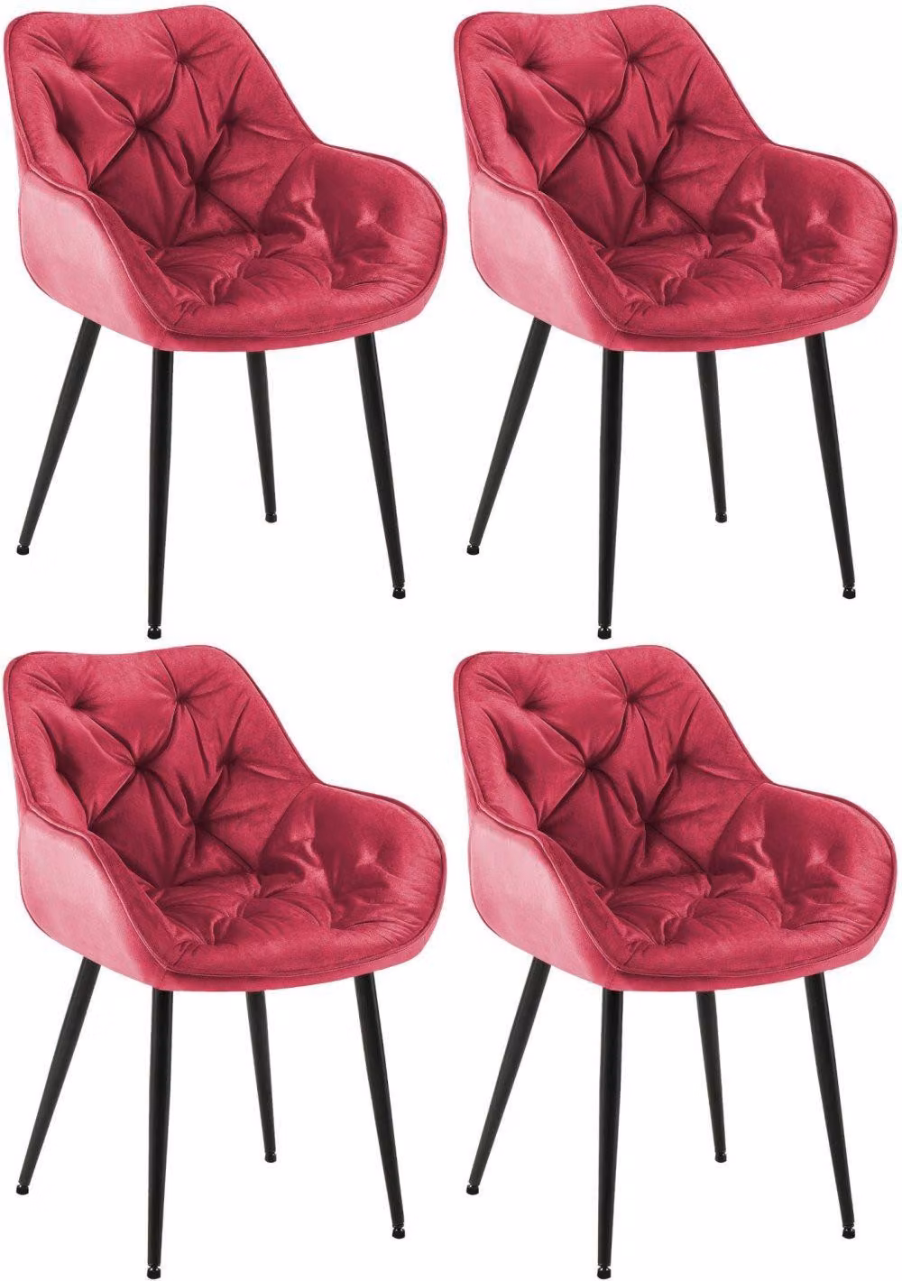 Set di 4 sedie da pranzo in velluto - sedie SAMT - ottimo comfort di seduta | Colore: rosso