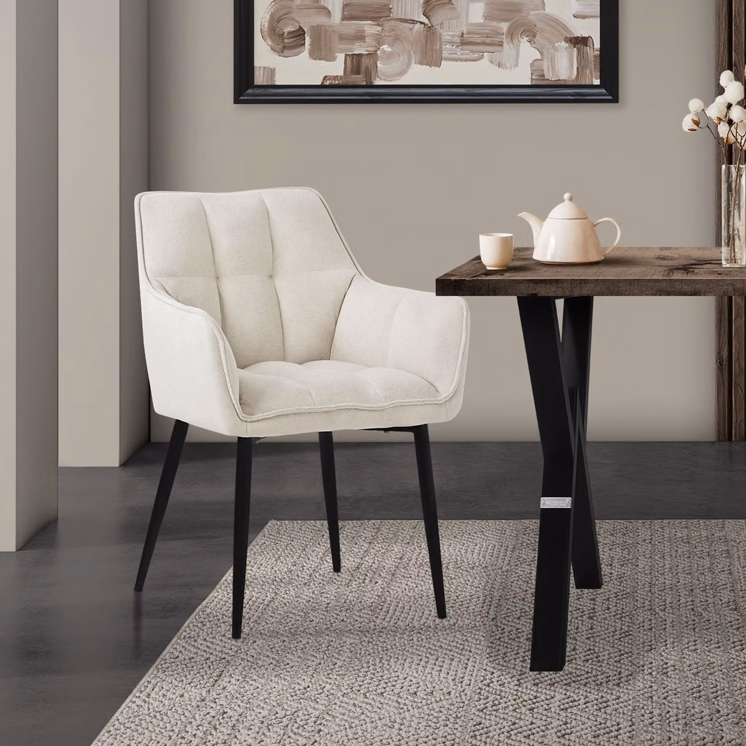 Sedia da pranzo ML-Design in tessuto spugna, crema, con seduta imbottita di spessore