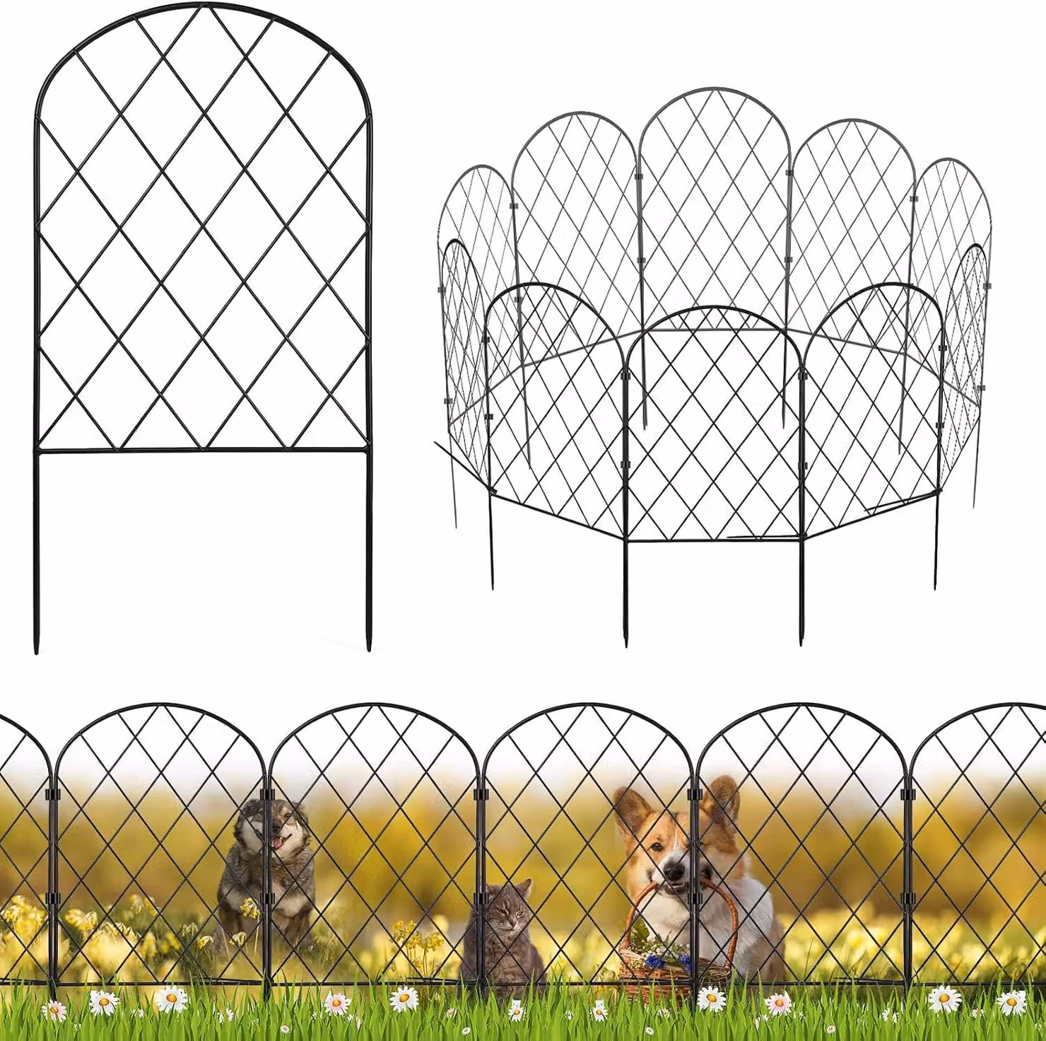 Recinzione metallica per giardino, altezza 40 cm, confezione da 10 pezzi, lunghezza totale 3,2 metri, ideale per delimitare il giardino