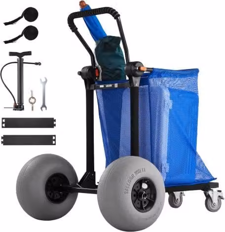Carrello da spiaggia pieghevole VEVOR in alluminio con ruote grandi da 30 cm per sabbia, disponibile in grigio o blu