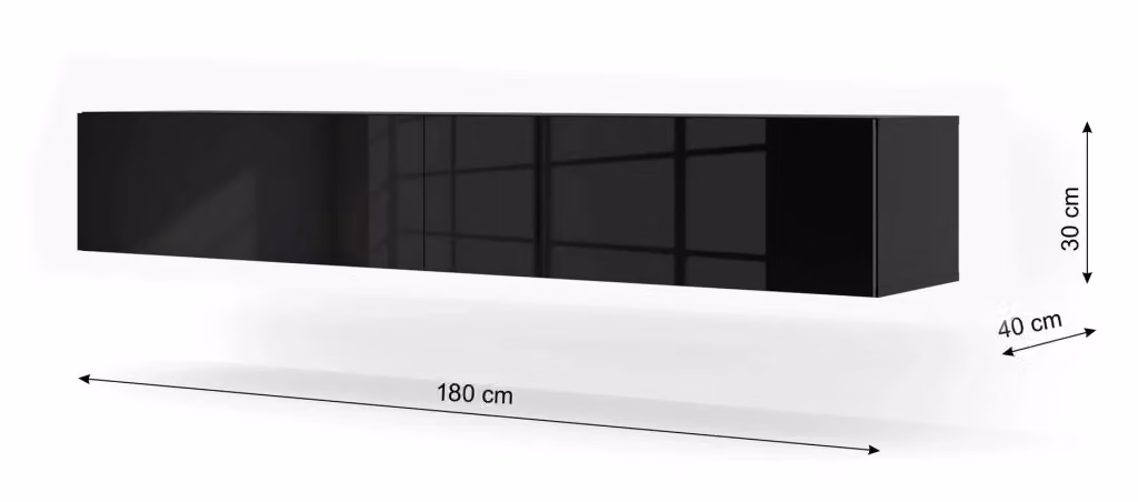 Armadio TV Bingo Bim Furniture Nero Lucido Moderno a Parete L/P/H: 180 x 40 x 30 cm – 2