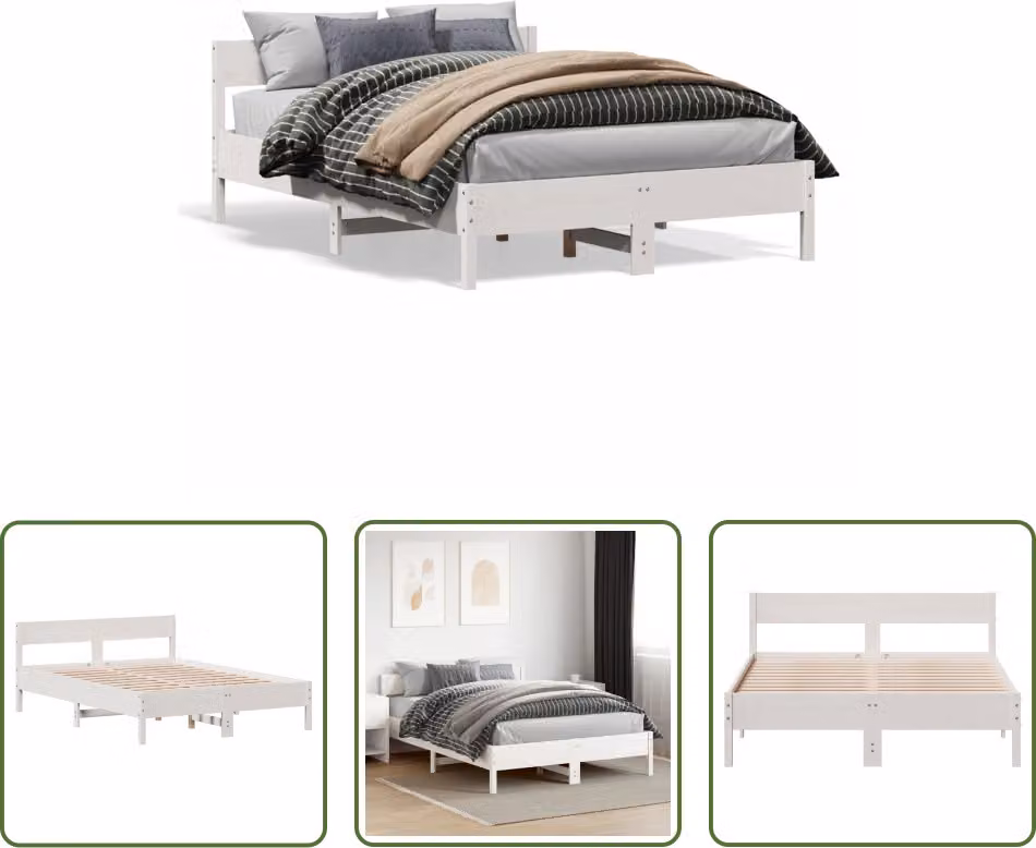 The Living Store Letto in legno massiccio senza materasso bianco 120x200 cm in legno di pino