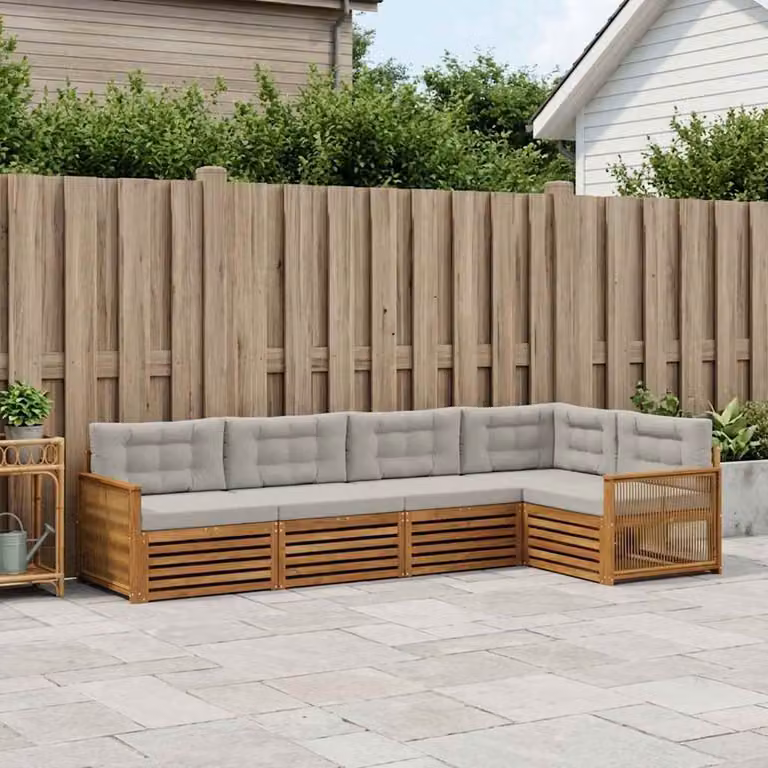 Set di divani da esterno vidaXL 5 pezzi in legno di acacia con cuscini beige e grigio chiaro